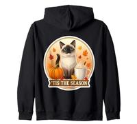 Tis The Season Siamese Cat Fall Autumn Pumpkin Spice Leaves Zip Hoodie