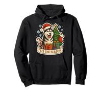 Tis The Season Siberian Husky Dog Merry Christmas Festive Pullover Hoodie
