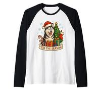 Tis The Season Siberian Husky Dog Merry Christmas Festive Raglan Baseball Tee