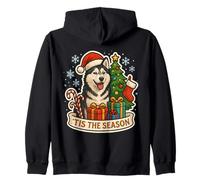 Tis The Season Siberian Husky Dog Merry Christmas Festive Zip Hoodie