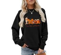 Tis The Season Sweatshirts Halloween Women Pumpkin Maple Leaf Baseball Ice Cream Graphic Long Sleeve Shirt Tops (Black,XL)