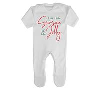 Tis The Season to be Jolly Baby Romper Jumpsuit with feet, 6-12 Months, White