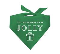 Tis The Season to Be Jolly Dog Bandana | 100% Cotton Adjustable Triangle | Made in USA | Christmas | Santa's Helper | Winter | Gift |Green, One Size (925)