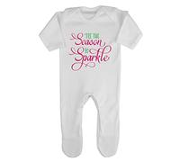 Tis The Season to Sparkle Style 1 Coloured Baby Romper Jumpsuit with feet, 6-12 Months, White