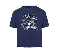 Tis The Season to Sparkle Style 2 Metallic Short Sleeve Cotton Toddler t Shirt, 3-4 Years, Navy