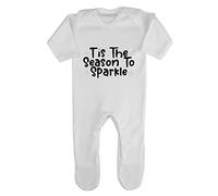 Tis The Season to Sparkle Style 3 Stars Baby Romper Jumpsuit with feet, 0-3 Months, White