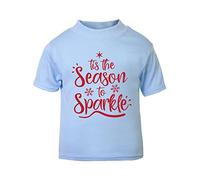 Tis The Season to Sparkle [XMAS22] Festive Quotes Short Sleeve Cotton Toddler t Shirt, 3-4 Years, Pastel Blue