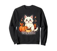 Tis The Season White Cat Fall Autumn Pumpkin Spice Leaves Sweatshirt