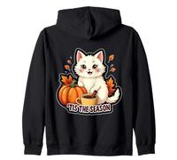 Tis The Season White Cat Fall Autumn Pumpkin Spice Leaves Zip Hoodie