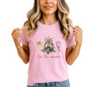 Tis The Season Womens Christmas Tree Graphic T-Shirt Holidays Angel Candy Cane Tee 2XL (22-24) Light Pink