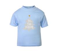 Tis The Season Xmas Tree Short Sleeve Cotton Kids t Shirt, 2-3 Years, Pastel Blue