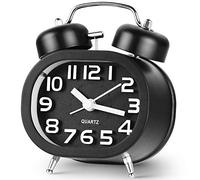 Tisaika Alarm Clock Battery Powered Twin Bell Retro Vintage Silent Non Ticking Bedside Clocks Loud Alarm with Night Light for Bedroom
