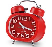 Tisaika Alarm Clock Battery Powered Twin Bell Retro Vintage Silent Non Ticking Bedside Clocks Loud Alarm with Night Light for Bedroom