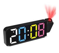 Tisaika Digital Alarm Clock Bedside Projection 7.9'' LED Alarm Clocks with Colorful Digit 180° Rotatable Projector Adjustable Brightness Temperature Date Snooze Night Mode Time Memory for Bedroom Home