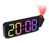 Tisaika Digital Alarm Clock Bedside Projection 7.9'' LED Alarm Clocks with Colorful Digit 180° Rotatable Projector Adjustable Brightness Temperature Date Snooze Night Mode Time Memory for Bedroom Home