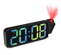 Tisaika Digital Alarm Clock Bedside Projection 7.9'' LED Alarm Clocks with Colorful Digit 180° Rotatable Projector Adjustable Brightness Temperature Date Snooze Night Mode Time Memory for Bedroom Home