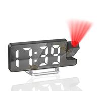 Tisaika Projection Mirror Alarm Clock for Bedroom LED Digital Clocks Bedside with Clear Digit 180° Rotatable Projector Snooze Date Temperature 12/24H 3-Level Brightness Night Mode for Home Office