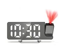 Tisaika Projection Mirror Alarm Clock for Bedroom LED Digital Clocks Bedside with Clear Digit 180° Rotatable Projector Snooze Date Temperature 12/24H 3-Level Brightness Night Mode for Home Office