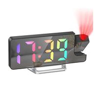 Tisaika Projection Mirror Alarm Clock for Bedroom LED Digital Clocks Bedside with Colorful Digit 180° Rotatable Projector Snooze Date Temperature 12/24H 3-Level Brightness Night Mode for Home Office