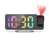 Tisaika Projection Mirror Alarm Clock for Bedroom LED Digital Clocks Bedside with Colorful Digit 180° Rotatable Projector Snooze Date Temperature 12/24H 3-Level Brightness Night Mode for Home Office