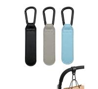 TISCH Pram Hooks Pack of 3 Leather Black, Grey & Light Blue | Universal Bag Holder for Diaper Bags - Robust Organiser for Hands Free While Walking