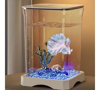 Tischdeko Hochzeit Two Styles to Choose from Individual Fish Tank/Ambient Light Fish Tank Mini Small Desktop Rectangular with Top Feeding Hole & Built in Bottom (White, One Size)