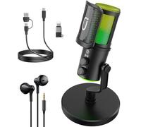 Tisco USB Condenser Microphone, Gaming Microphone with RGB Light, Noise Cancelling & Quick Mute- for PC/Mac/PS5/PS4/Mobile - Plug & Play for Streaming/Podcast/Voice Chat/ASMR- Includes Wired Earphone
