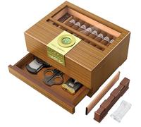 TISFACigar Box HandcraftedHumidor with Hygrometer and Humidifier, Cedar Wooden Case with Drawer, Divider, Cigar Length Gauge, Desktop Gift