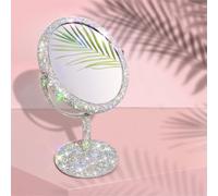 TISHAA Bling Makeup Vanity Mirror - Luxury Stand 2X Magnification Double Sided Glass Cosmetic Crystal Rhinestone Diamond Glitter Portable Desk Bathroom Bedroom Tabletop