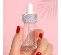 TISHAA Bling Mini Dropper Bottle - 5ml Refillable Clear Glass Travel Bottle with Rhinestone Cap for Perfume, Essential Oils, Serums, Gifts