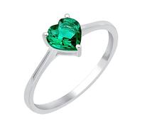 TISHAVI Simulated Emerald Heart Shape Ring For Women Sterling Silver, Minimalist Emerald Ring, Emerald Ring Size 7, Emerald Solitaire Ring