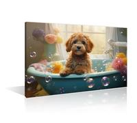 TISHIRON 1 Panel Bathtub Animal Dog Pictures Wall Decor Animal Bathes in a Bath in Tub Canvas Paintings Bathroom Decor Wall Art Modern Home Decor Posters & Prints Framed Ready to Hang (12" Wx18 H)