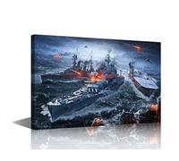 TISHIRON 1 Panel Black and White Wall Art - Wall Paintings for Living Room Warship Battle at Sea Poster Contemporary Canvas Artwork House Decor Framed Ready to Hang Posters and Prints(12" Wx18 H)
