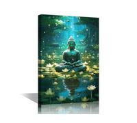 TISHIRON 1 Panel Buddha Canvas Wall Art for Living Room Meditation Modern Abstract Painting Lotus Pond Picture for Bedroom Office Home Wall Decorations Framed, 18x12in