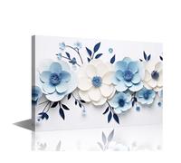 TISHIRON 1 Panel Canvas Blue Abstract Background White Floral Wall Flowers Canvas Wall Art Artwork for Wall Decor Print Office for Bedroom Home Living Room Kitchen Decor Ready to Hang 24x36inch
