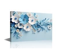 TISHIRON 1 Panel Canvas Blue and White Flowers Art Work for Home Walls, Bedroom Pictures Wall Decor, Blue Background Canvas Wall Art European and American Style Modern Aesthetics Paintings 16x24inch