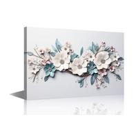 TISHIRON 1 Panel Canvas Canvas Wall Art for Living Room Flowers, Abstract White Blue Flowers Wall Art, Minimalism Bathroom Decor Wall Art Aesthetics Framed Ready to Hang 24x36inch