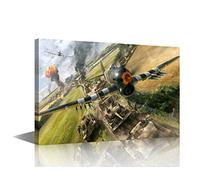 TISHIRON 1 Panel Canvas Wall Art Airplane Art Prints War Thunder Air Combat Poster Stretched Canvas Art and Framed Wall Paintings Modern Artwork Home Decorations for Bedroom(16" Wx24 H)