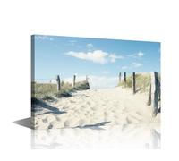 TISHIRON 1 Panel Canvas Wall Art for Bedroom Beach Wall Art for Living Room Seaside Wall Decor Modern Artwork for Home Dune Fence Giclee Framed Ready to Hang 24x16in