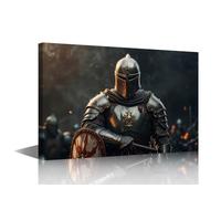 TISHIRON 1 Panel Canvas Wall Art Knight and Warrior Posters and Prints Medieval Fantasy Battle Artwork for Home Office Wall Decoration Medieval Style Canvas Print Art Framed Ready to Hang(36" Wx24 H)
