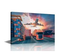 TISHIRON 1 Panel Canvas Wall Art Modern Art Transportation and Logistics Picture Poster for Living Room Decorations, Shipping Container Artwork Stretched Framed Ready to Hang, 36" Wx24 H