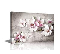 TISHIRON 1 Panel Canvas Wall Art Pink Peach Flower Wall Decor Beautiful 3D Flowers Wall Painting Modern Wall Art for Home Decorations Wooden Framed Gallery-Wrapped Ready to Hang, 36" Wx24 H