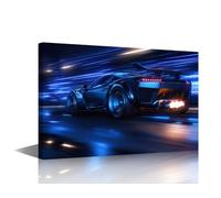 TISHIRON 1 Panel Canvas Wall Art Powerful Acceleration of a Supercar on a Night Track with Colorful Lights and Trails Pictures Posters for Home Office Wall Decoration, Ready to Hang, 24" Wx16 H