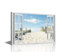 TISHIRON 1 Panel Dune Fence Canvas Wall Art for Living Room Beach View from a Window Large Wall Art Modern Artwork Contemporary Home Decor Ready to Hang for Bedroom Office 36x24in