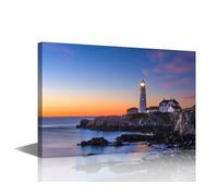 TISHIRON 1 Panel Framed Wall Art Portland Head Lighthouse at Sunrise Picture Poster for Bedroom Living Room Decoratio, Lighthouse Wall Artwork Stretched and Framed Ready to Hang, 18" Wx12 H