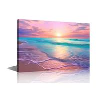 TISHIRON 1 Panel Framed Wall Art Serene Beach Sunset Paintings Ocean Waves & Coastal Landscape Giclee Gallery-Wrapped Canvas Prints Ready to Hang - 16" Wx24 H