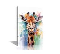 TISHIRON 1 Panel Giraffe Wall Art Painting on Canvas Colorful Bedroom Wall Art Modern Home Decor for Living Room Wildlife Bathroom Pictures Stretched on Wooden Frame, 18x12in