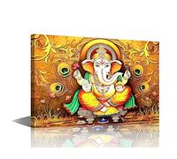 TISHIRON 1 Panel Hinduism Canvas Wall Art Lord Ganesha Paintings Prints on Canvas Indian Hindu Gods Modern Artwork Pictures for Living Room Bedroom Wall Decor Giclee Framed Ready to Hang, 24" Wx36 H