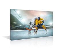 TISHIRON 1 Panel Ice Hockey Player on the Ice Painting Canvas Ice Hockey Artwork Modern Wall Decor Hockey Stick and Puck Ice Cool Sports Picture for Living Room Framed Ready to Hang, (12" Wx18 H)