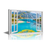 TISHIRON 1 Panel Landscape Canvas Wall Art 3D Window View Posters & Prints Artwork Coastal Contemporary Home Decor Beach Framed for Living Room Bedroom Home Office Decor, 24x16in